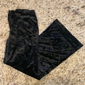 Cynthia Rowley Black Crushed Velvet Velour Wide Leg Pants Trousers